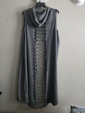 Rouge Collection Women's Long Hood Duster Cardigan Laser Cut 3X